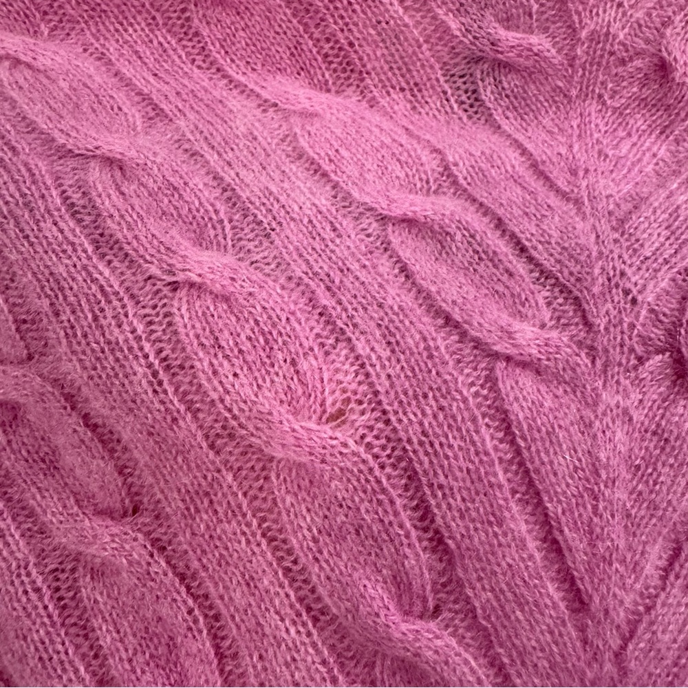 White + Warren 100% Cashmere Cable Knit Open Front Longline Cardigan Orchid M - Picture 6 of 7